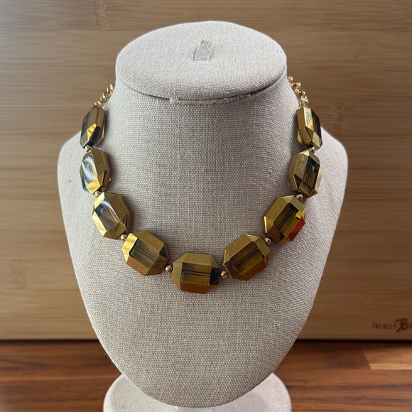 Kate Spade Set in Stone Station Chunky Collar Necklace Gold Tone Funky Artsy - Picture 1 of 6